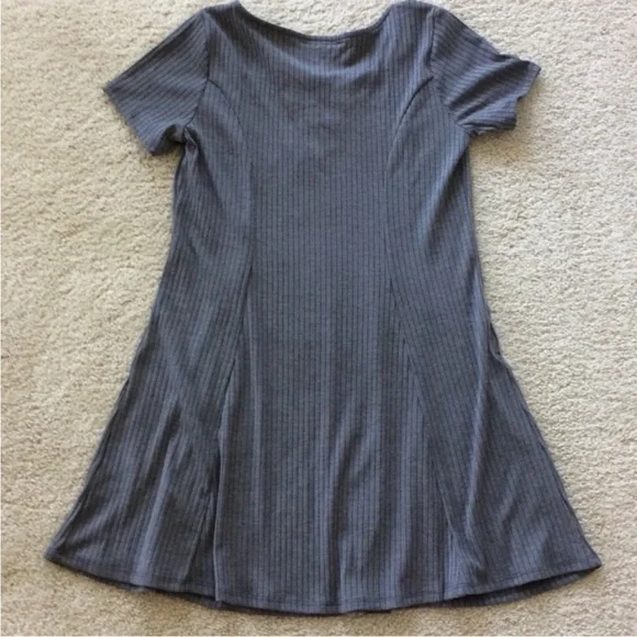 Charcoal Grey Ribbed, Lace Up Dress - Picture 5 of 5